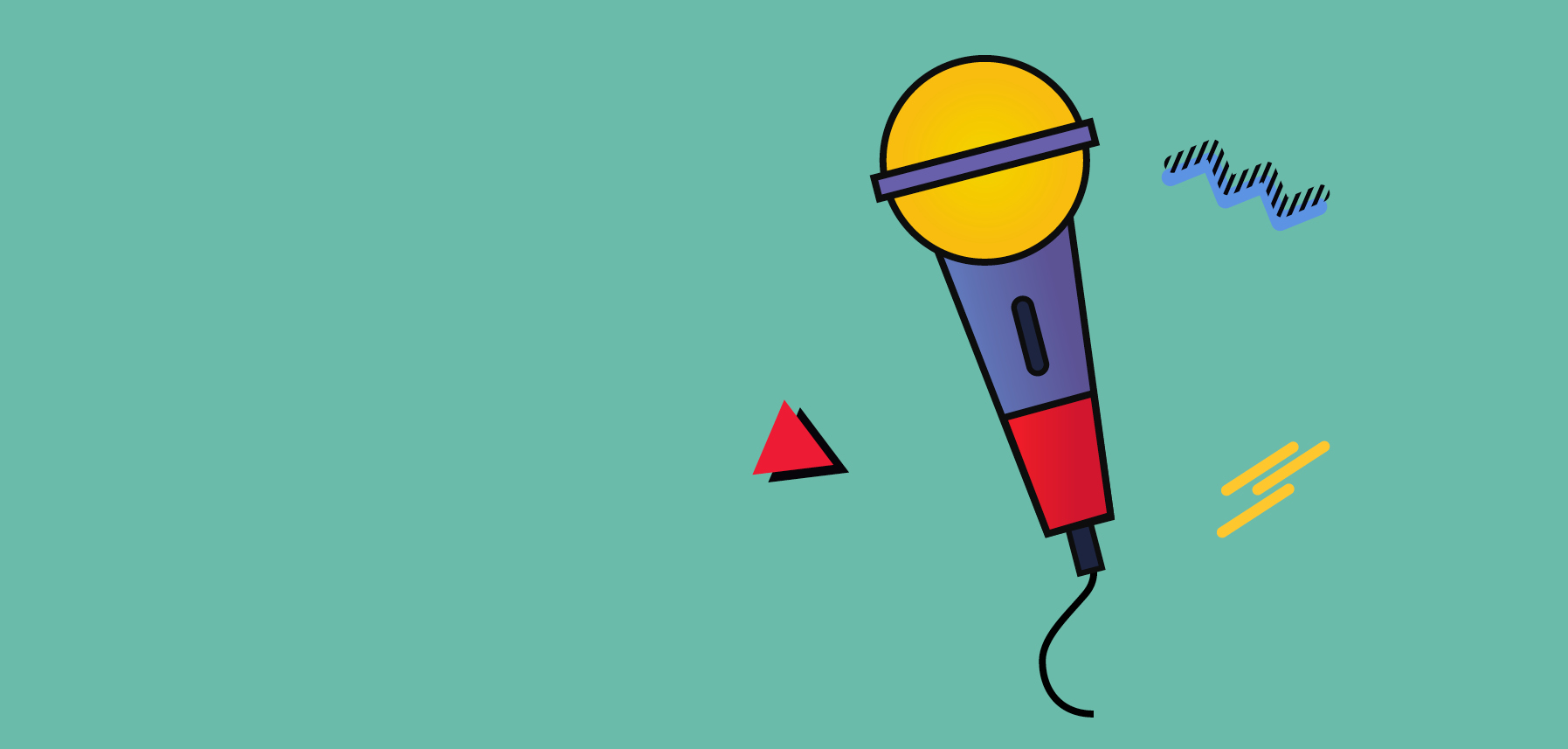 Stylized illustration of a microphone.