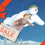 Christmas In July Sale: July 1&ndash;31. Illustration from The Snowman featuring the boy and his snowman flying through the night sky.