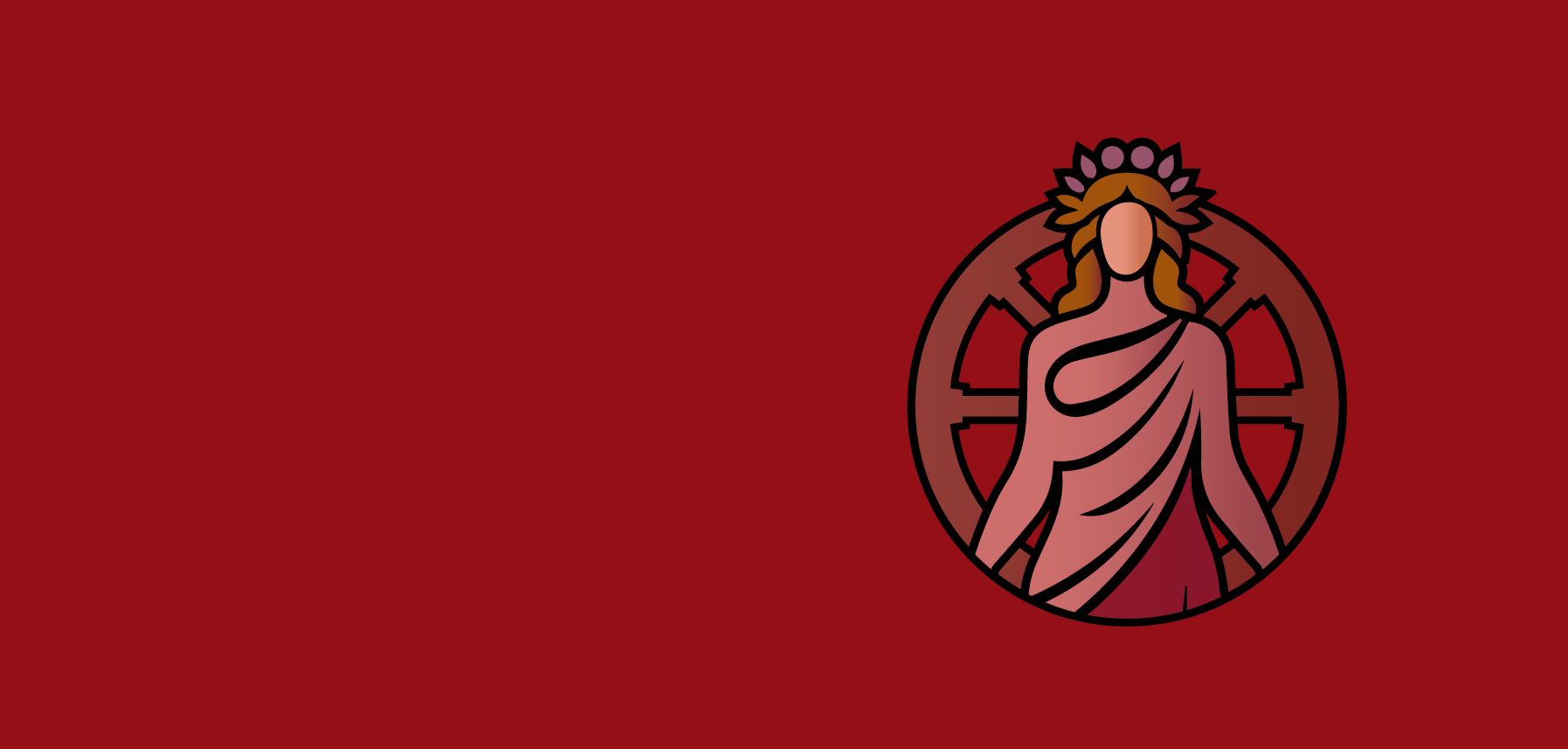Stylized illustration of a of a woman in a robe with a laurel crown.