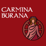 Stylized illustration of a a woman with a laurel crown. Text Carmina Burana